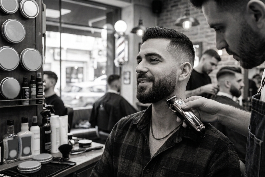 Drop the hero shot — barber at the chair